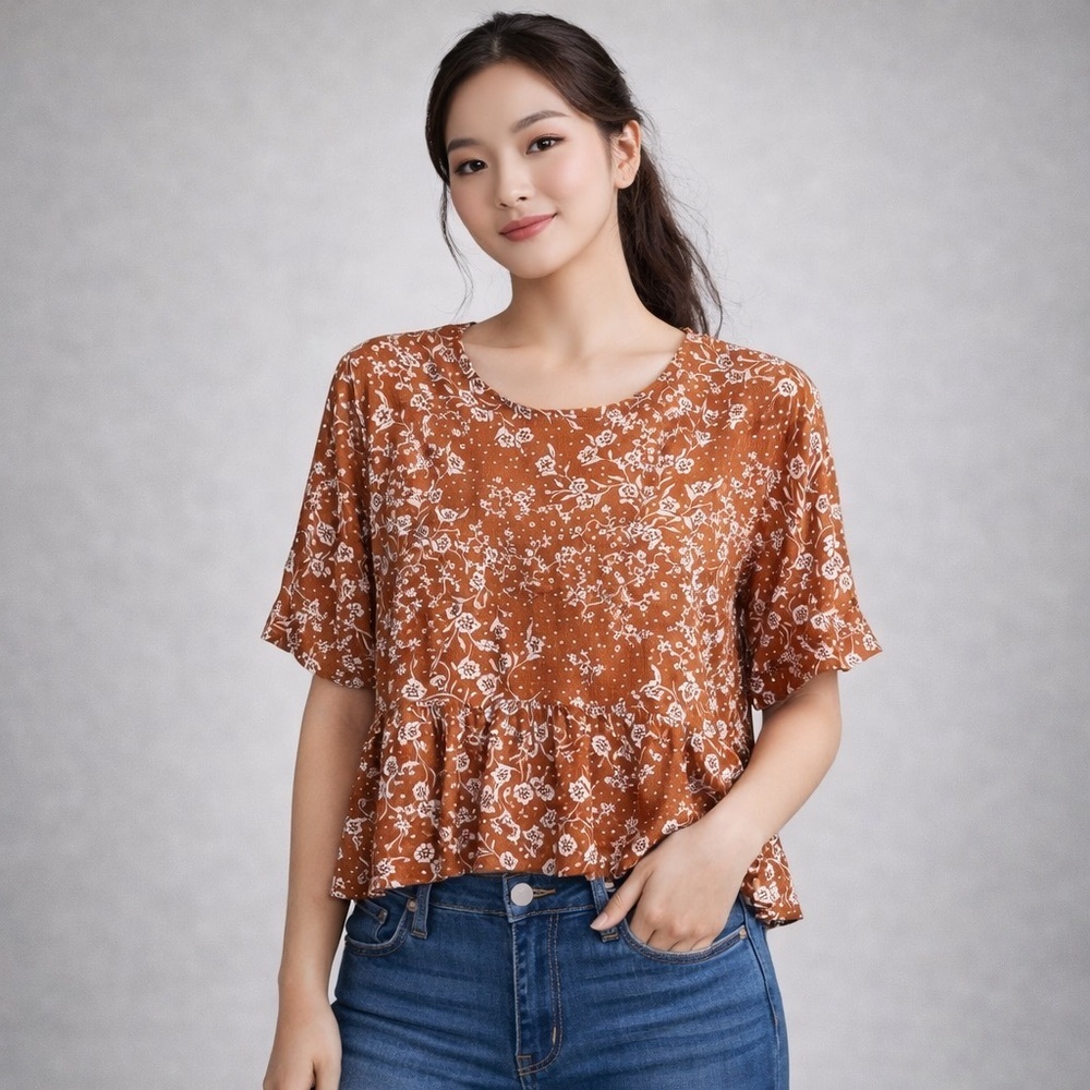 Altar'd State Floral Rust Blouse